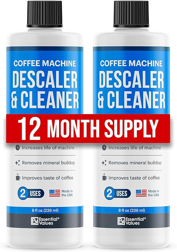 Essential Values Universal Descaling Solution for Keurig Breville Nespresso & Delonghi (4 Uses) | Coffee Machine Descaler Cleaner | Liquid To Descale Automatic Coffee Makers & Espresso Machines