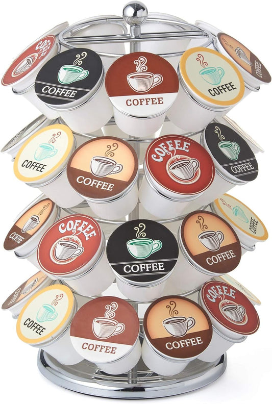 Nifty K Cup Holder – Compatible with K-Cups, Coffee Pod Carousel | 36 K Cup Holder, Spins 360-Degrees, Lazy Susan Platform, Modern Chrome Design, Home or Office Kitchen Counter Organizer