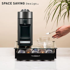 Peak Coffee Nespresso Vertuo Capsules Holder - Drawer Tray for 40 Vertuoline & Bartesian Capsules - Tempered Glass - Capsule Storage - Designed for Nespresso Accessories - Pods Organizer