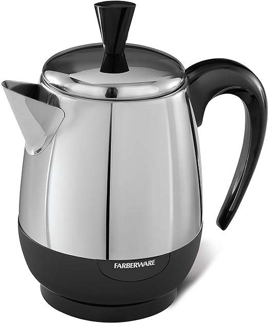 Farberware Electric Coffee Percolator, FCP240, Stainless Steel Basket, Automatic Keep Warm, No-Drip Spout, 4 Cup