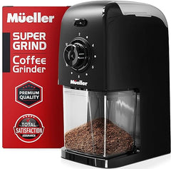 Mueller Molinillo de café SuperGrind Burr eléctrico con parte de molinillo de fresas extraíble: 12 tazas de café, 17 configuraciones de molienda con capacidad de tolva de granos de café de 5,8 oz/164 g, negro mate 