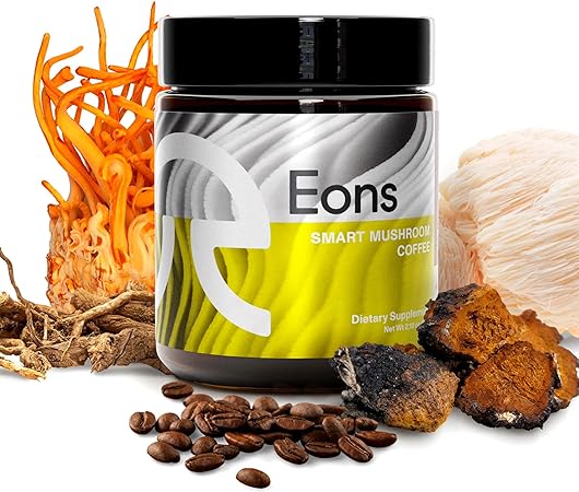 Eons Brain Boost Mushroom Coffee - 20 Servings - for Energy, Calm and Focus - Brain Health Supplement with Lion’s Mane, Chaga and Colombian Coffee - Vegan and Gluten Free