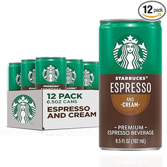 Starbucks Ready to Drink Coffee, Espresso & Cream, 6.5oz Cans (12 Pack) (Packaging May Vary)