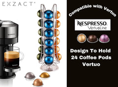 Exzact Coffee Pod Stand, Compatible with Vertuo Pods (24pcs) - Coffee Capsule Holder - Rotating Pod Rack for Vertuoline