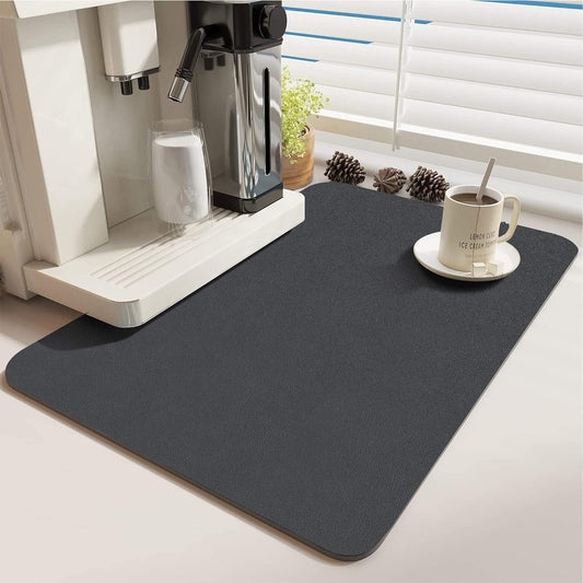 DK177 Coffee Mat Dish Drying Mat [Hide Stain] Super Absorbent, Non-Slip, Heat-Resistant, Great for Dishes, Rack Pad, Kitchen Counter, Coffee Maker, Coffee Bar Accessories, 24 x 16 Inch Dark Gray