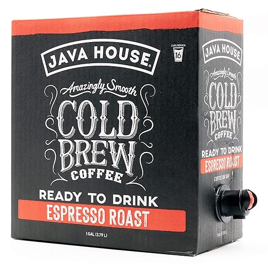 Java House Cold Brew Coffee On Tap, (128 Fluid Ounce Box) Not a Concentrate, No Sugar, Ready to Drink Liquid (Espresso, Pack of 1)