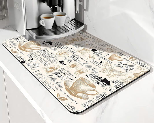 Coffee Bar mat Accessories for Countertop Absorbent Hide Stain Rubber Backed Dish Drying Mats for Kitchen Counter Draining Pad Decor Gift Fit Under Coffee Maker Coffee Pot Espresso Machine (20x12in)