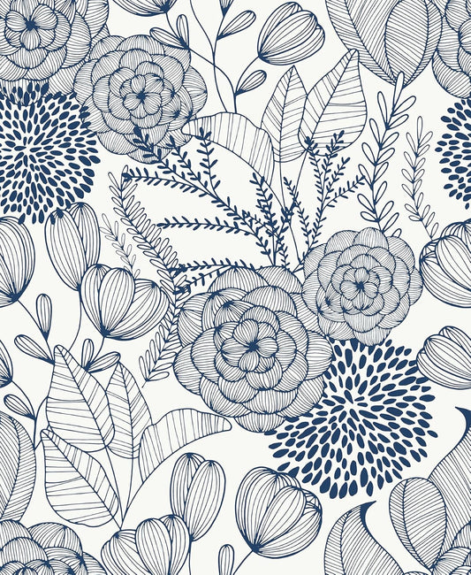 Navy Secret Garden Peel & Stick Wallpaper, Blue