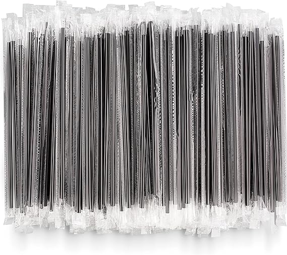 DuraHome Plastic Stirrer Straws Individually Wrapped 1000 Pack, Black 5.75-Inch Sip Drinking Stir Sticks for Cocktails and Coffee, BPA-Free Disposable Restaurant Style, Bulk Set