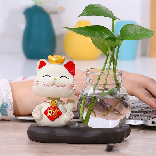 Creative Vase Lucky Cat Living Room Decoration Transparent Glassware