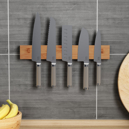 Wall Mounted Bamboo Magnet Knife Holder In Household Kitchen