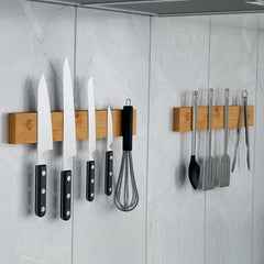 Wall Mounted Bamboo Magnet Knife Holder In Household Kitchen