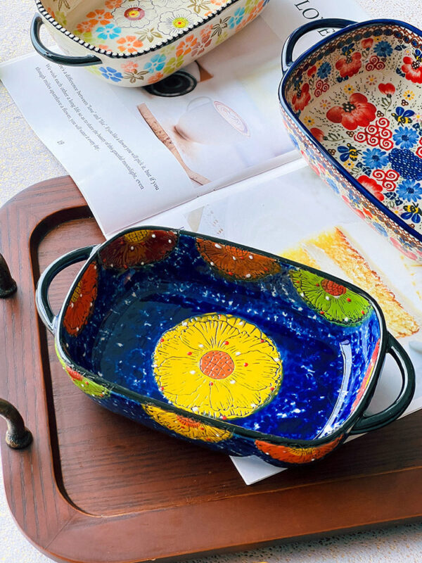 Household Retro Rectangular Ceramic Baking Tray - Image 3